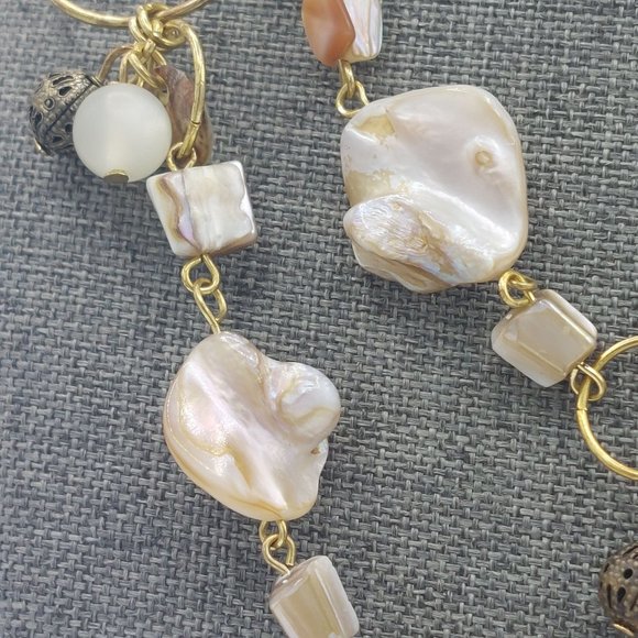 Necklace Gold Toned Ring Links Mother of Pearl Brass Beads Earth Tones Shell Lon - Picture 4 of 7